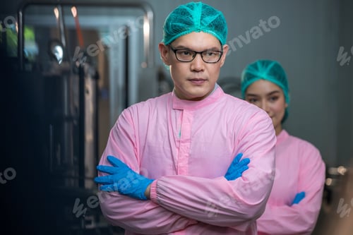 Preview: Worker Checking quality or checking stock of glass bottle in beverage factory.