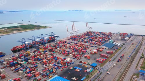 Preview: container cargo ship in the export and import business and logistics. Shipping to the harbor