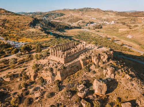 Preview: Aerial view of the famous Temple of Concordia in the Valley of Temples in Sicily