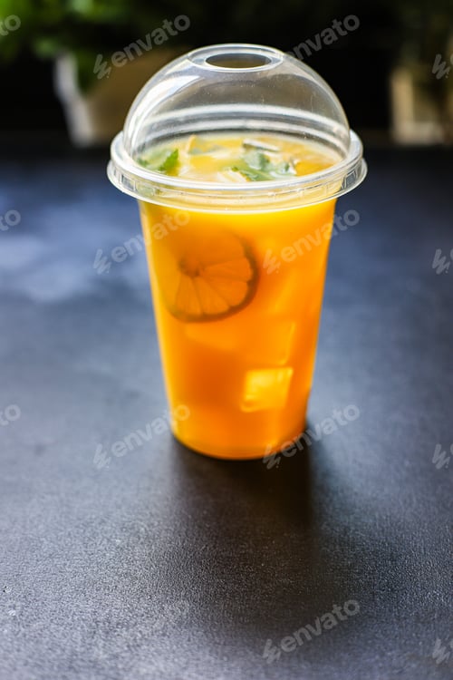 Preview: Orange Juice Drink Or Lemonade Citrus Mandarin Mint Transparent Beverage Glass Cup Takeaway Drink