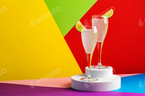 Preview: French 75, alcoholic cocktail with dry gin, prosecco, syrup and lemon juice.