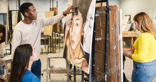 Preview: Students describing an art paint during university class