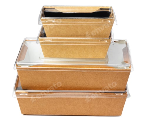 Preview: Craft package food box with transparent cover on white background