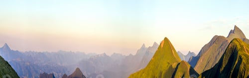 Preview: Carpathian mountain landscape in summer. Panoramic view. Sunset in Ukraine mountains. Wide panorama.
