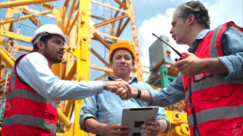 Preview: Foreman and worker on construction crane inspection is made to transport the crane
