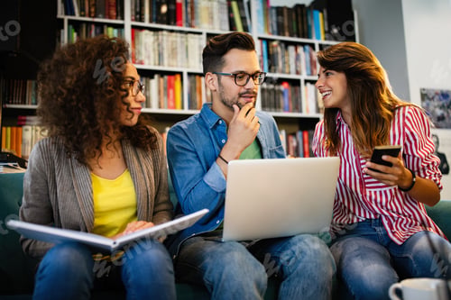 Preview: Student studying brainstorming library friends teamwork concept