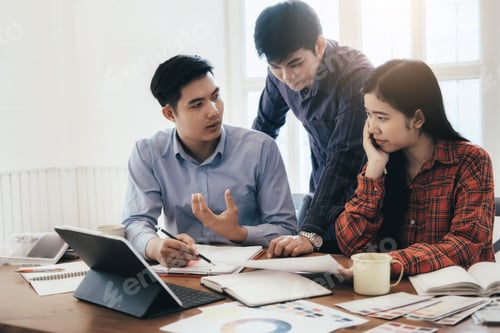 Preview: Young startup business teamwork. Developers and graphic designer meeting team.