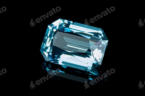 Preview: faceted aquamarine stone on a black background