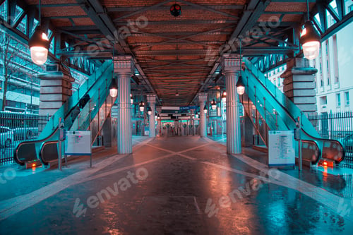 Preview: General view from Paris metro line, a station placed upper floor.