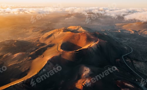 Preview: Amazing panoramic landscape of volcano craters in Timanfaya national park