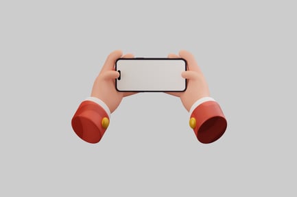 Preview: Cartoon hands holding phone mockup