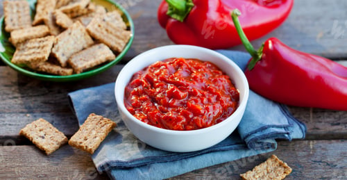 Preview: Vegetable Relish, Chutney, Lutenica, Pindjur. Traditional Balkan Food. Close up.