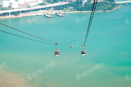 Preview: View from cable car across mountain view at sea and city