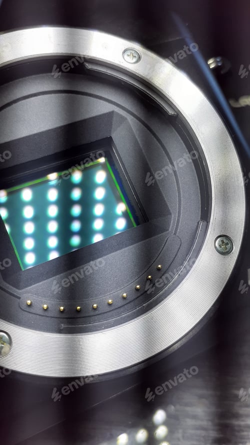 Preview: Closeup of a camera sensor on a camera lens