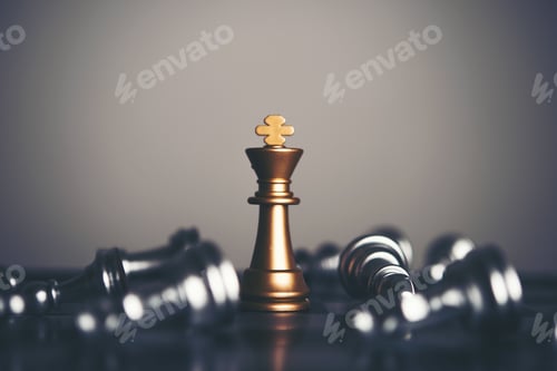 Preview: King and Knight of chess setup on dark background . Leader and teamwork concept for success.