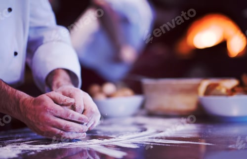 Preview: chef hands preparing dough for pizza