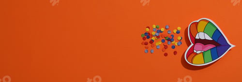 Preview: LGBT parade concept, symbols on orange background.