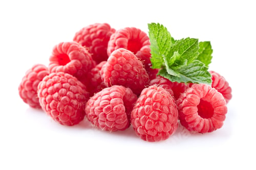 Preview: Raspberry with mint on white background