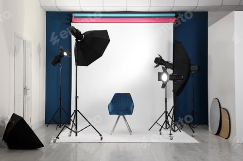 Preview: Photo studio interior with set of professional equipment