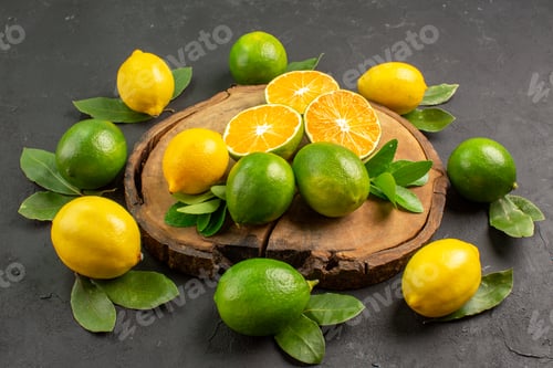 Preview: front view fresh sour lemons on dark background citrus lime tree fruit