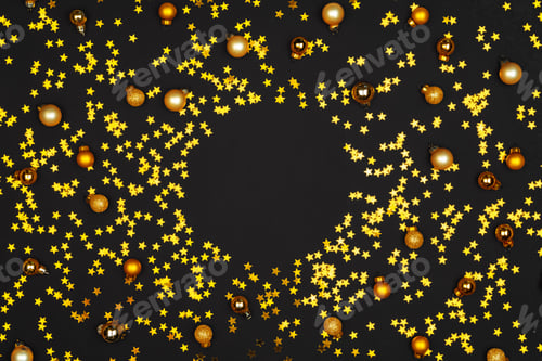 Preview: Christmas pattern of holiday decorations on dark background