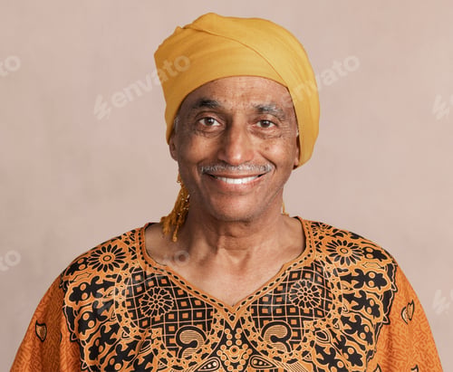 Preview: Happy mixed Indian senior man wearing a yellow turban mockup
