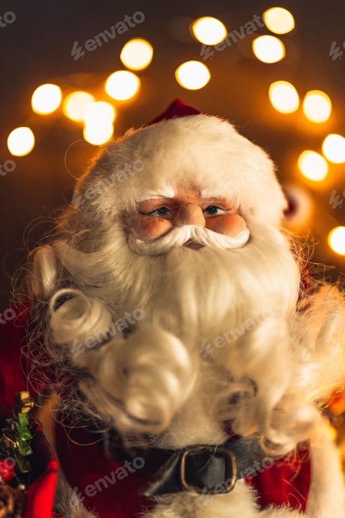 Preview: Festive Santa Claus with colorful lights in the background