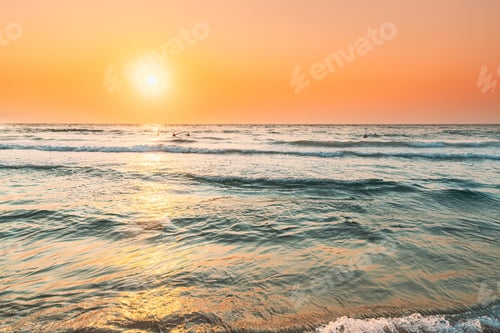 Preview: Evening Sun Sunshine Above Sea. Natural Sunset Sky Warm Colors.