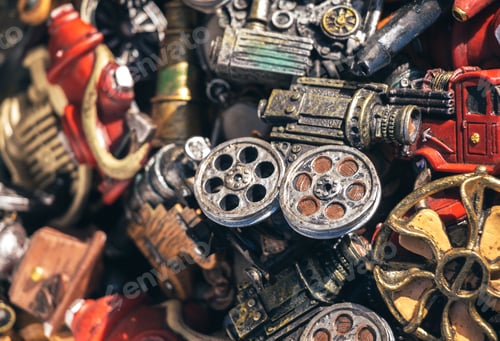 Preview: Closeup shot of old vintage toys and film equipment perfect for using as a background