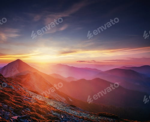 Preview: Beautiful sunset in the Carpathian Mountains Ukraine.