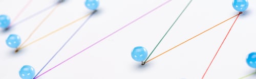 Preview: close up view of colorful connected drawn lines with pins, connection concept