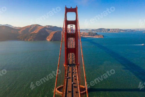 Preview: Aerial sunset view of the Golden Gate Bridge in San Francisco, California