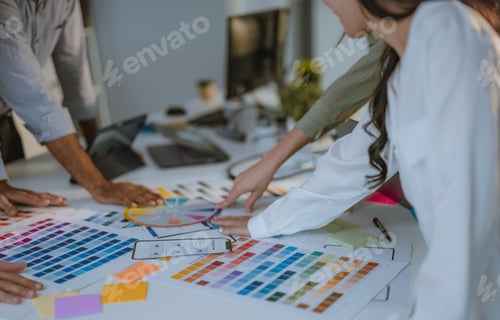 Preview: Startup team collaborates on color selection for user centric product design, optimizing experience