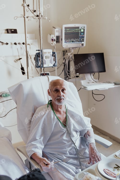 Preview: Older man admitted to a hospital room.