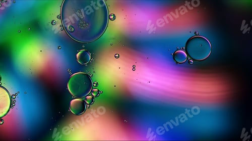 Preview: Abstract Colorful Food Oil Drops Bubbles and spheres Flowing on Water Surface