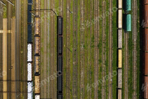 Preview: aerial photography of railway tracks and cars.Top view of cars and Railways.Minsk.Belarus