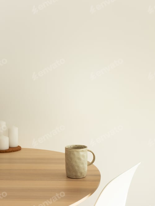 Preview: Aesthetic morning wooden table miminalist home decor