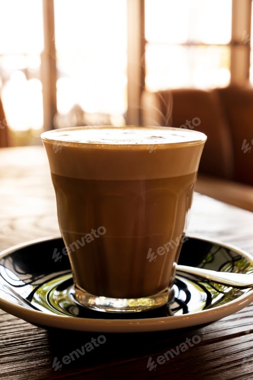 Preview: Hot Latte Coffee On A Wooden Table