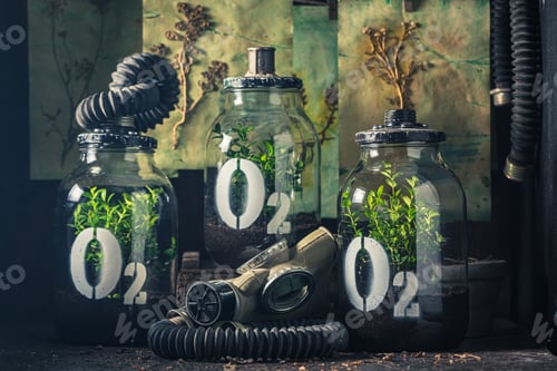 Preview: Weird oxygen mask as symbol of climate change.