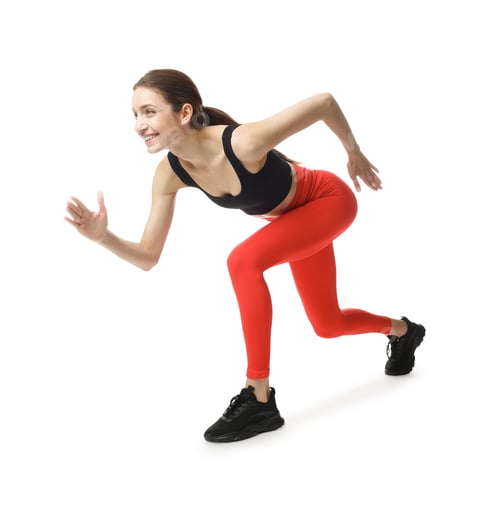 Preview: Woman in sportswear running on white background