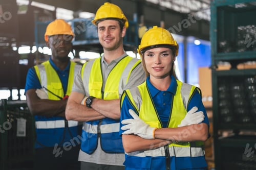 Preview: Group of Warehouse Workers,Teamwork of Male and Female Standing in Transport and Logistics Industry.