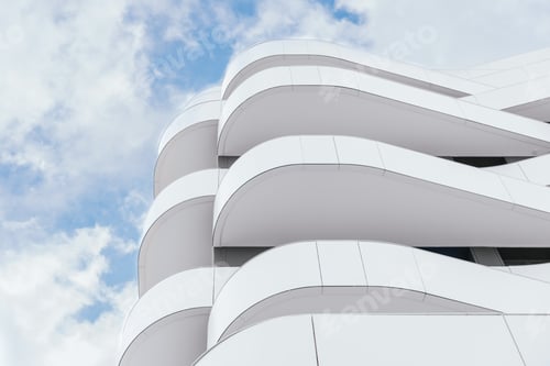 Preview: Modern building with terraces of simple lines and monochrome design with contemporary architecture