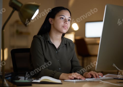 Preview: Focus, trading or woman typing on laptop planning company budget, investment search or stock market