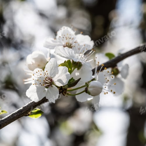 Preview: White flowers of a cherry tree on a blurred background