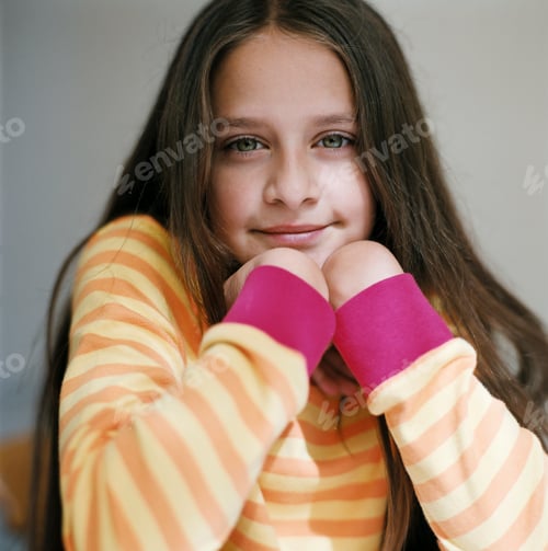 Preview: Portrait of a girl wearing a striped sweater