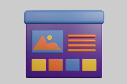 Preview: Abstract graphic of a purple rectangle with rounded corners and various shapes and colors