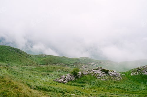Preview: Mountains in dense fog. Durmitor National Park, Montenegro