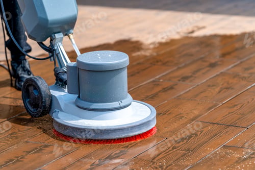 Preview: manual cleaning of concrete and stone terraces of the house with a mechanical brush