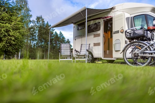 Preview: Family vacation travel RV, holiday trip in motorhome, Caravan car Vacation. Beautiful Nature Norway.