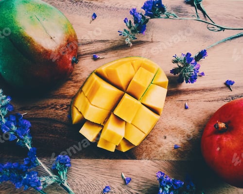 Preview: Mango and blue flowers